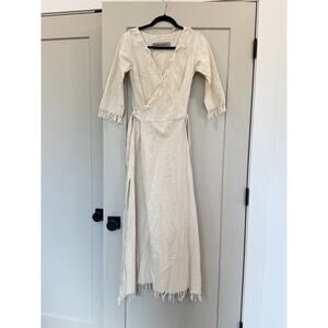Chintamani Alchemistry Wrap Boho Dress Off White Women’s XS Raw Cotton Maxi Slit
